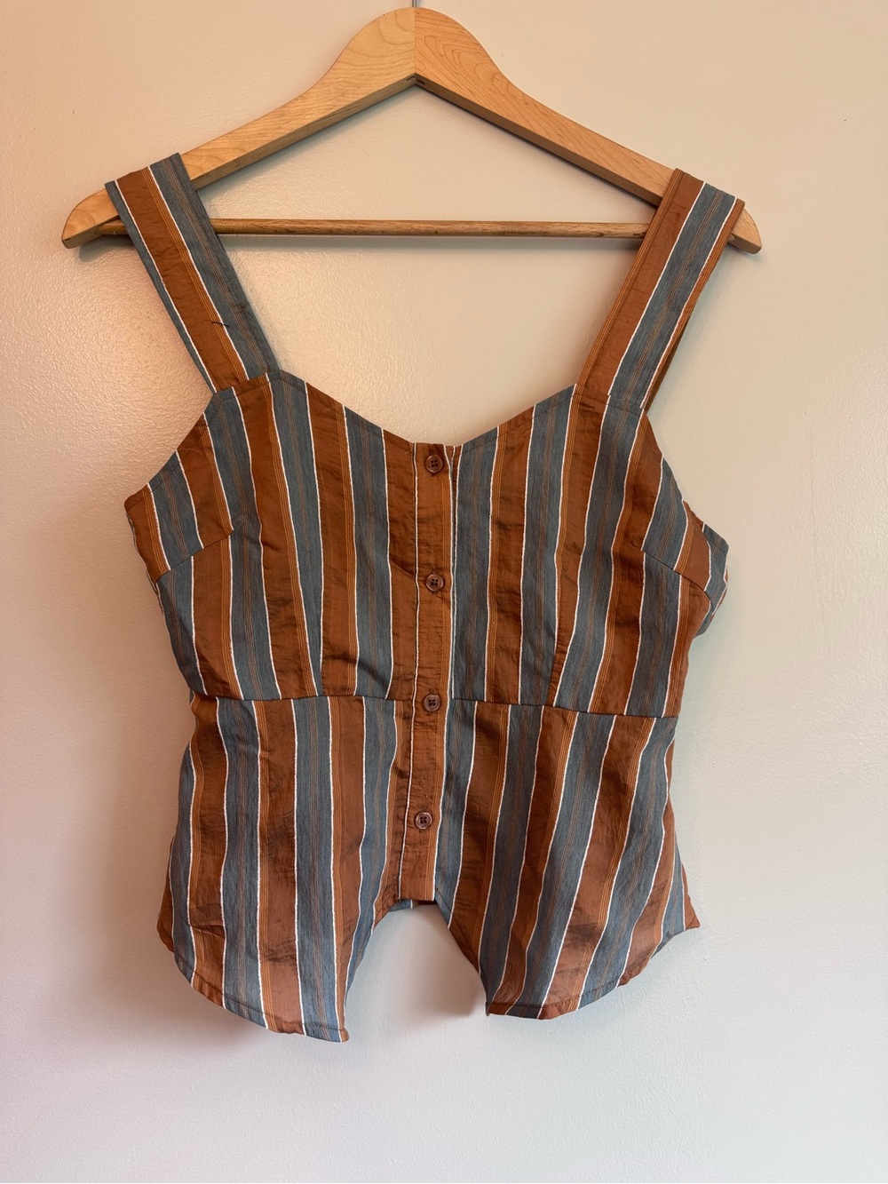 Women's Striped Button Front Tank Top Brown Blue Festival Style Boho Size 8 EUC